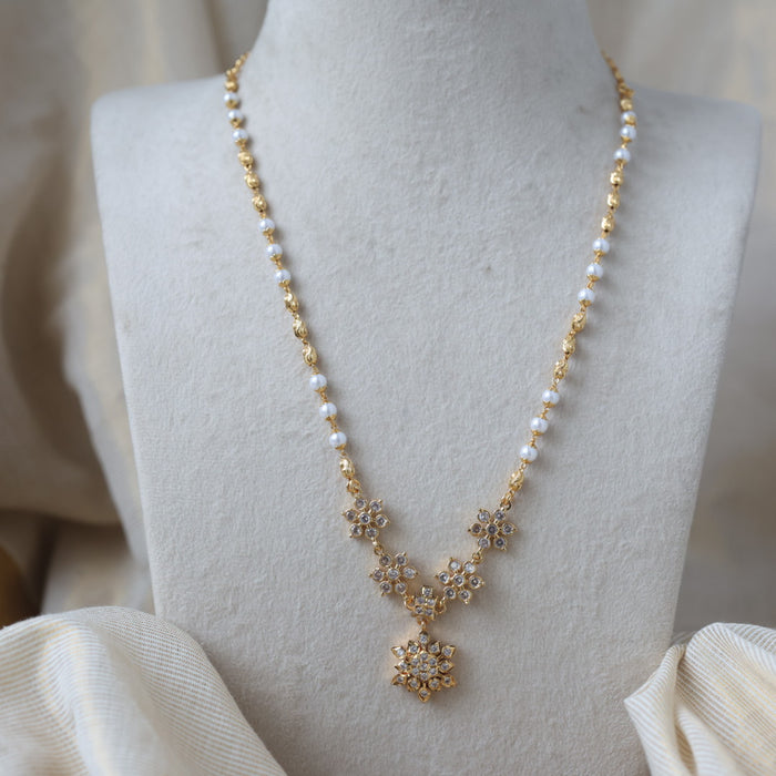Heritage gold plated simple pearl short necklace H334