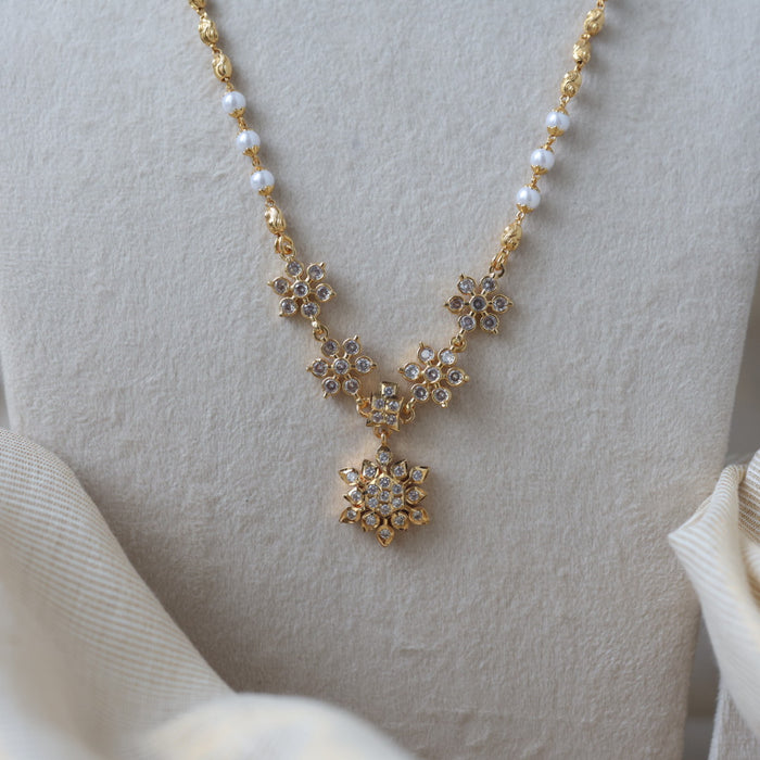 Heritage gold plated simple pearl short necklace H334