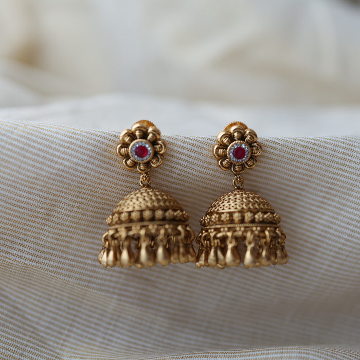 Antique ruby white stone jumka earrings AJ5661