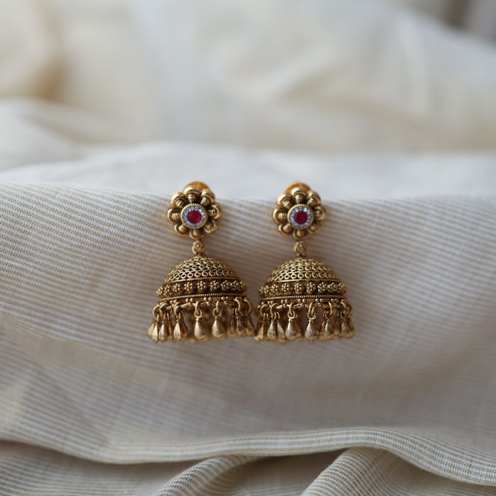 Antique ruby white stone jumka earrings AJ5661