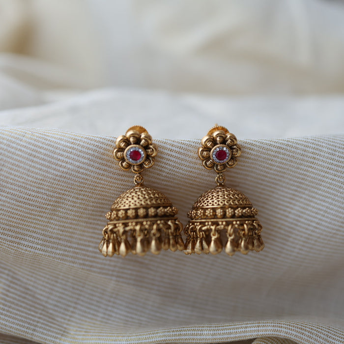 Antique ruby white stone jumka earrings AJ5661