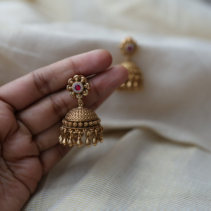 Antique ruby white stone jumka earrings AJ5661