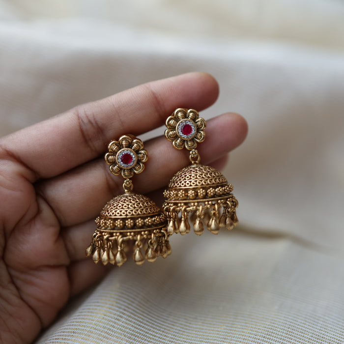 Antique ruby white stone jumka earrings AJ5661