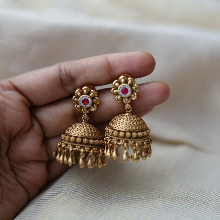 Antique ruby white stone jumka earrings AJ5661