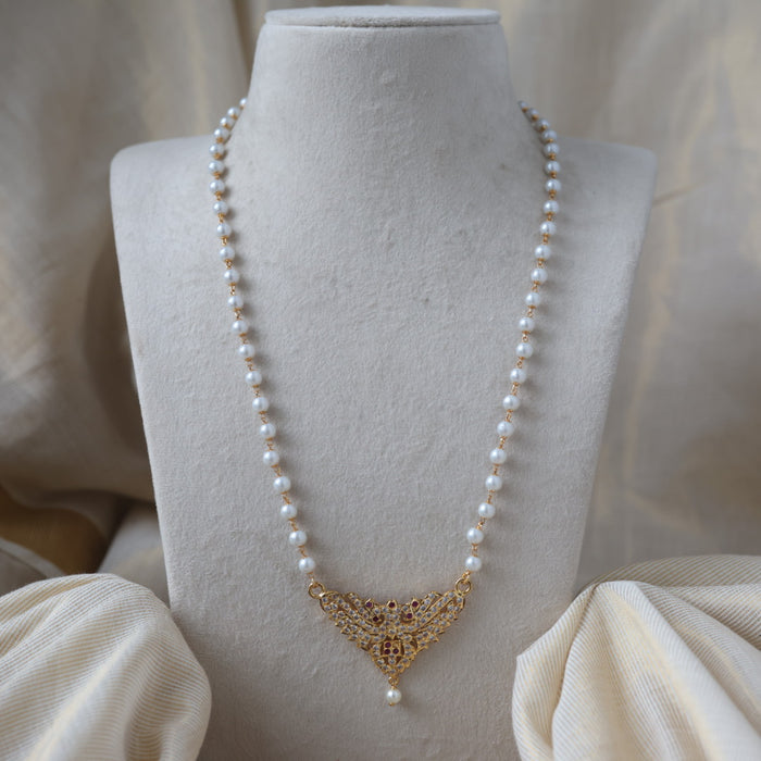 Heritage gold plated simple pearl padakam long necklace HP3312