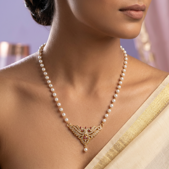 Heritage gold plated simple pearl padakam long necklace HP3312