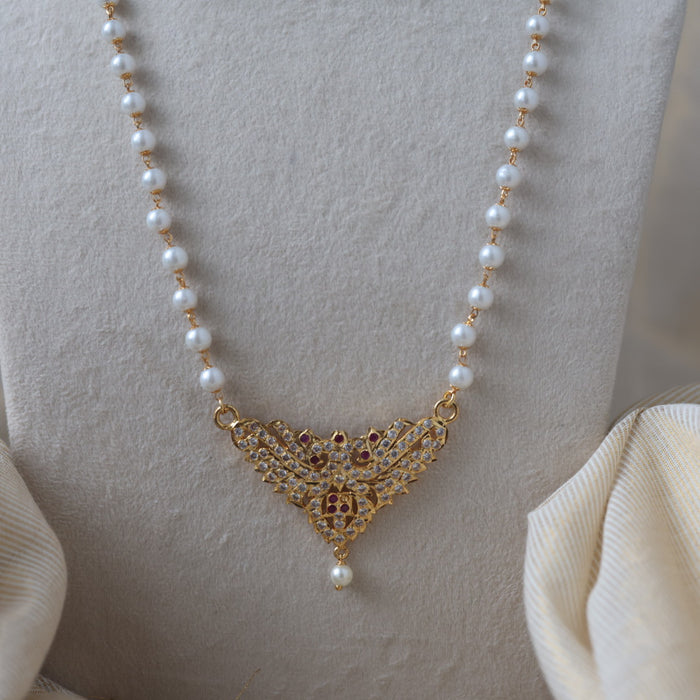 Heritage gold plated simple pearl padakam long necklace HP3312