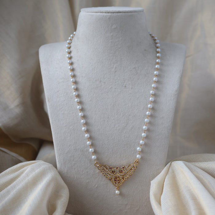 Heritage gold plated simple pearl padakam long necklace HP3312