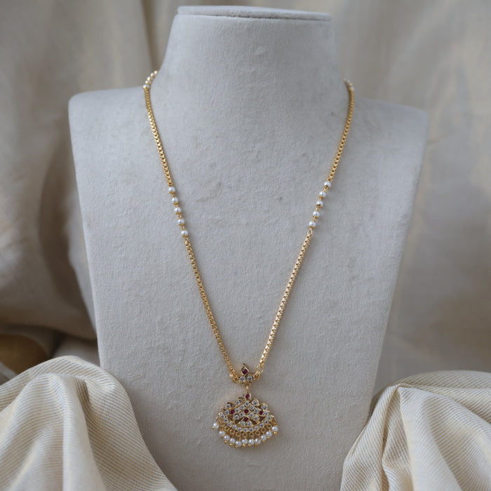 Heritage gold plated simple pearl padakam long necklace HP3111