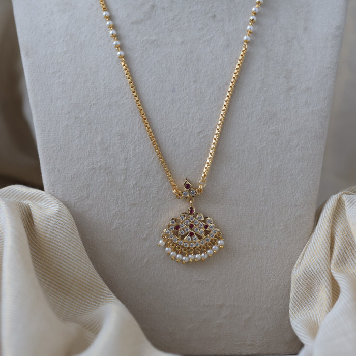 Heritage gold plated simple pearl padakam long necklace HP3111