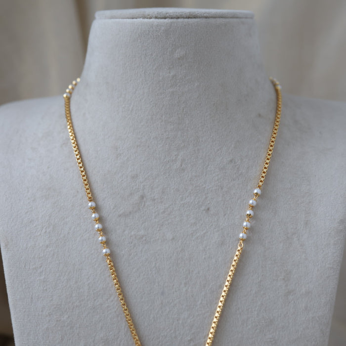 Heritage gold plated simple pearl padakam long necklace HP3111