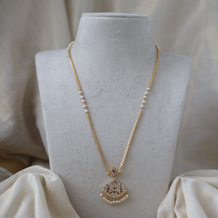 Heritage gold plated simple pearl padakam long necklace HP3111
