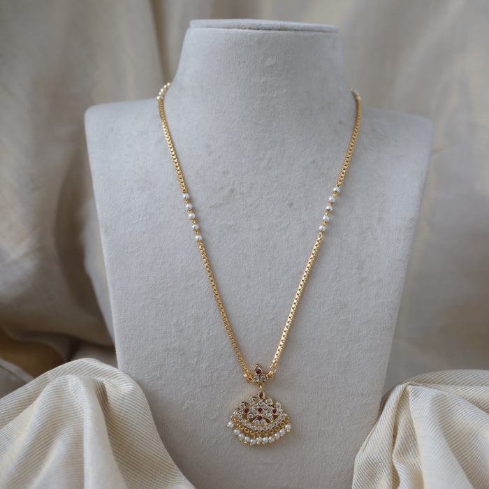 Heritage gold plated simple pearl padakam long necklace HP3111