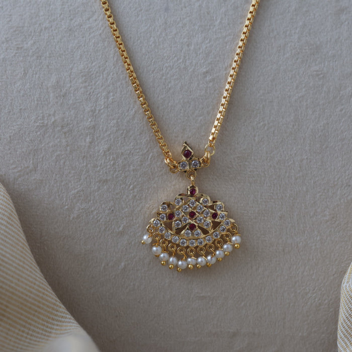Heritage gold plated simple pearl padakam long necklace HP3111