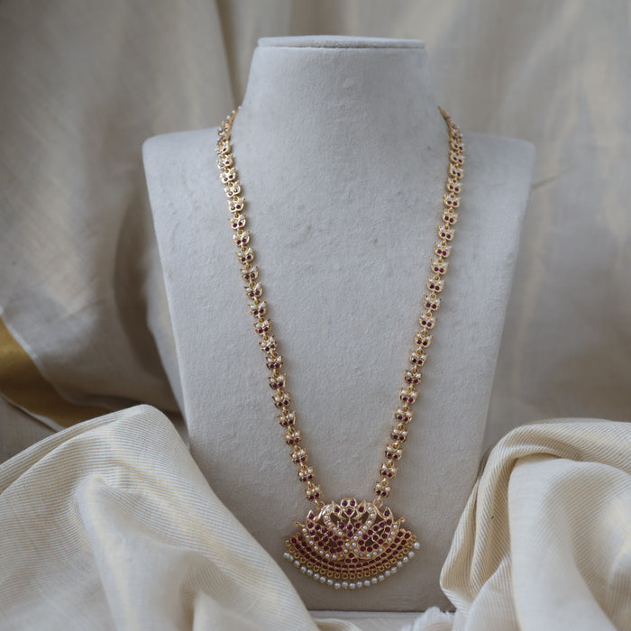 Heritage gold plated ruby pearl padakam long necklace HP0122