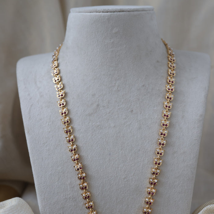 Heritage gold plated ruby pearl padakam long necklace HP0122