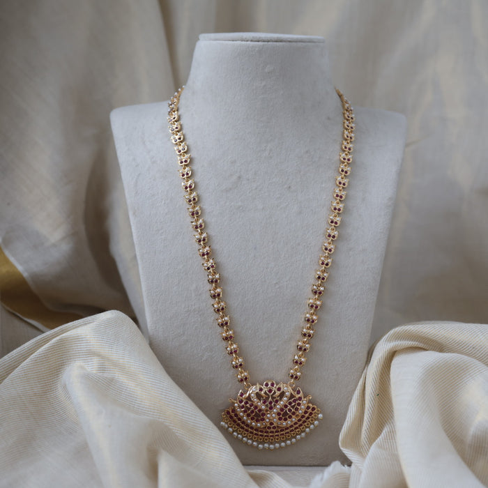 Heritage gold plated ruby pearl padakam long necklace HP0122