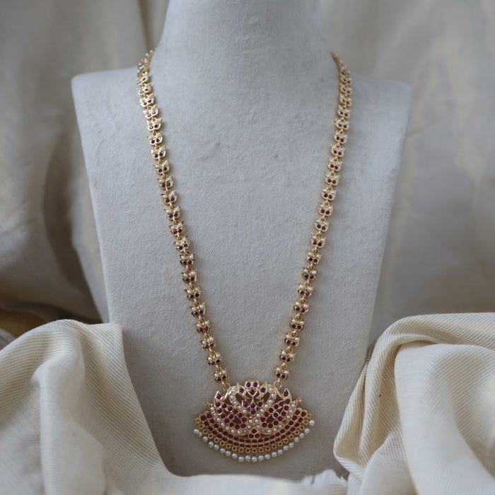 Heritage gold plated ruby pearl padakam long necklace HP0122