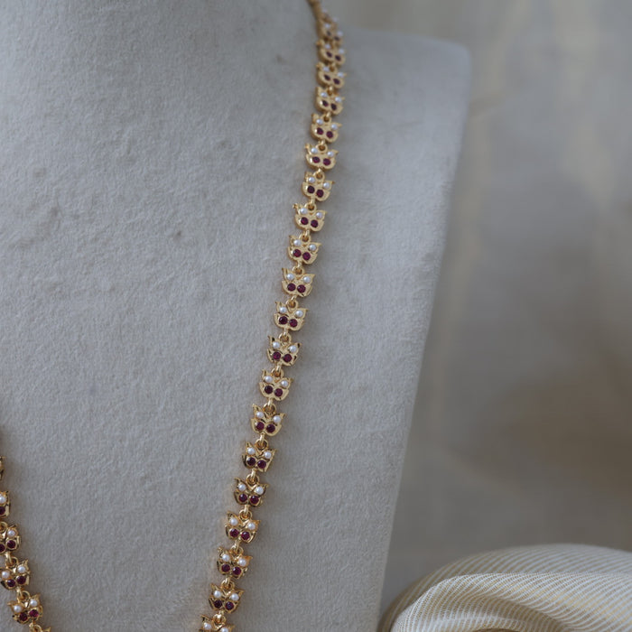 Heritage gold plated ruby pearl padakam long necklace HP0122