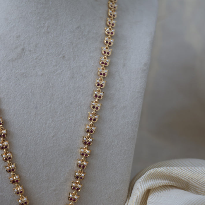 Heritage gold plated ruby pearl padakam long necklace HP0122