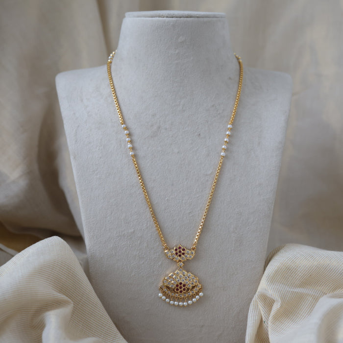 Heritage gold plated simple pearl padakam long necklace HP245