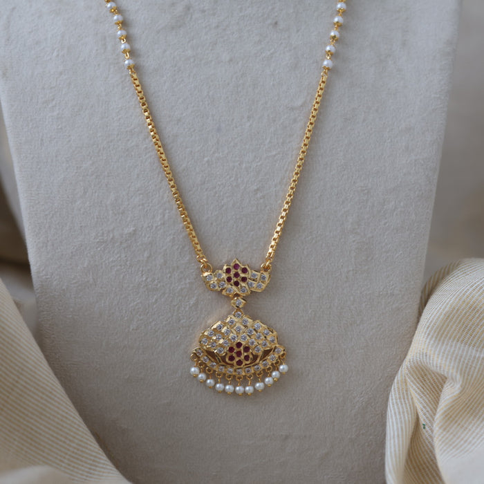 Heritage gold plated simple pearl padakam long necklace HP245