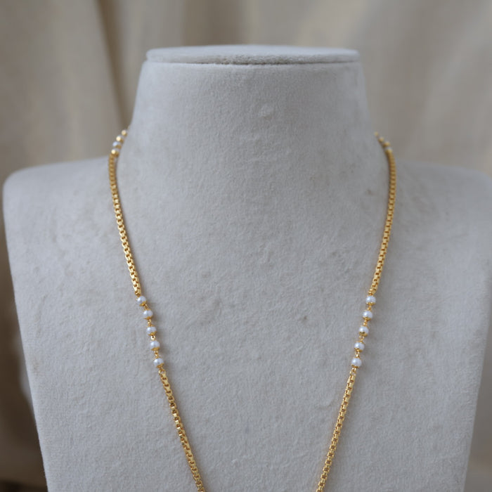 Heritage gold plated simple pearl padakam long necklace HP245