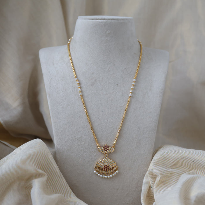 Heritage gold plated simple pearl padakam long necklace HP245