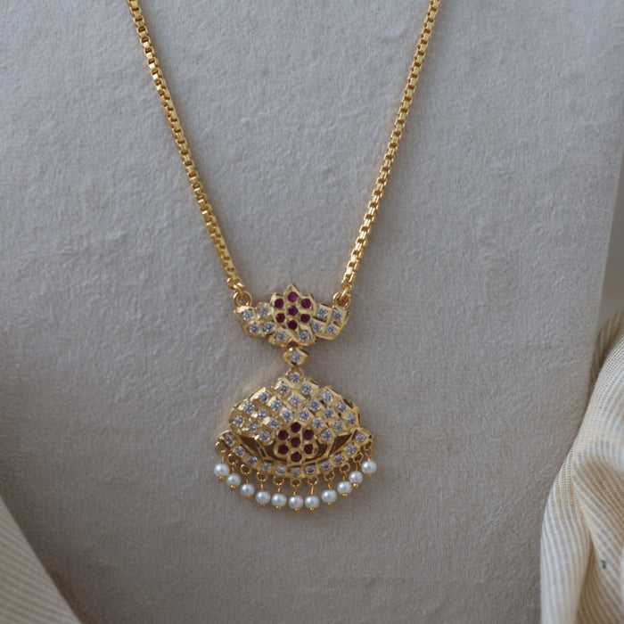 Heritage gold plated simple pearl padakam long necklace HP245
