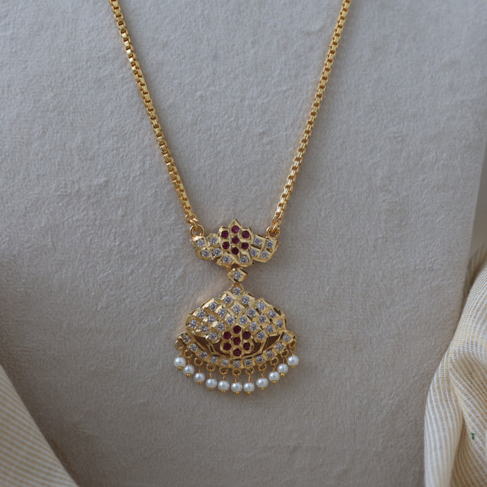 Heritage gold plated simple pearl padakam long necklace HP245