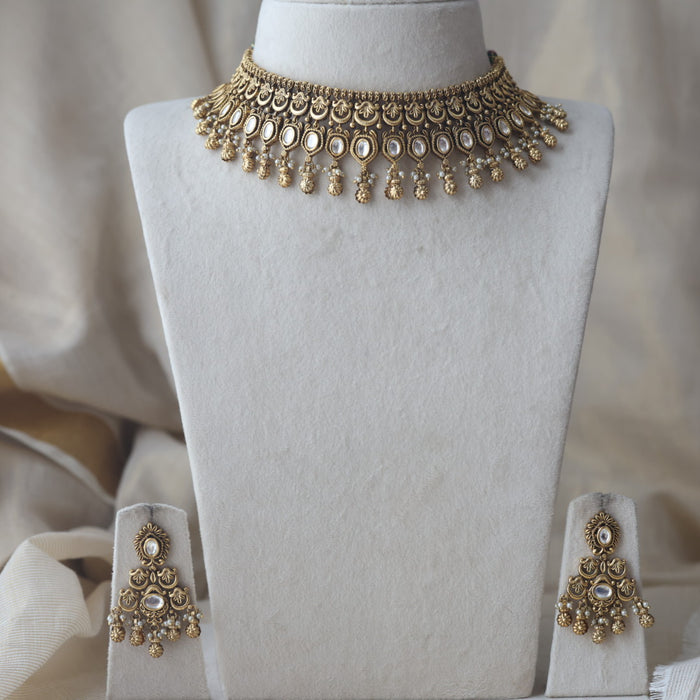 Antique gold choker necklace and earrings CCB2122