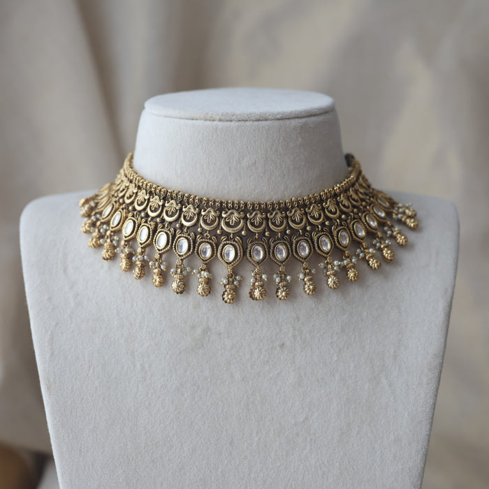 Antique gold choker necklace and earrings CCB2122
