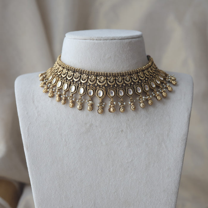 Antique gold choker necklace and earrings CCB2122