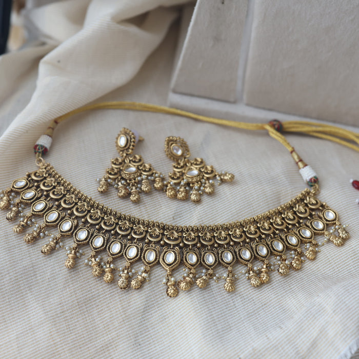 Antique gold choker necklace and earrings CCB2122