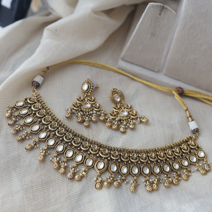 Antique gold choker necklace and earrings CCB2122