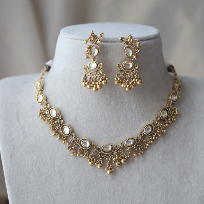 Antique simple white stone short necklace with earrings G4006