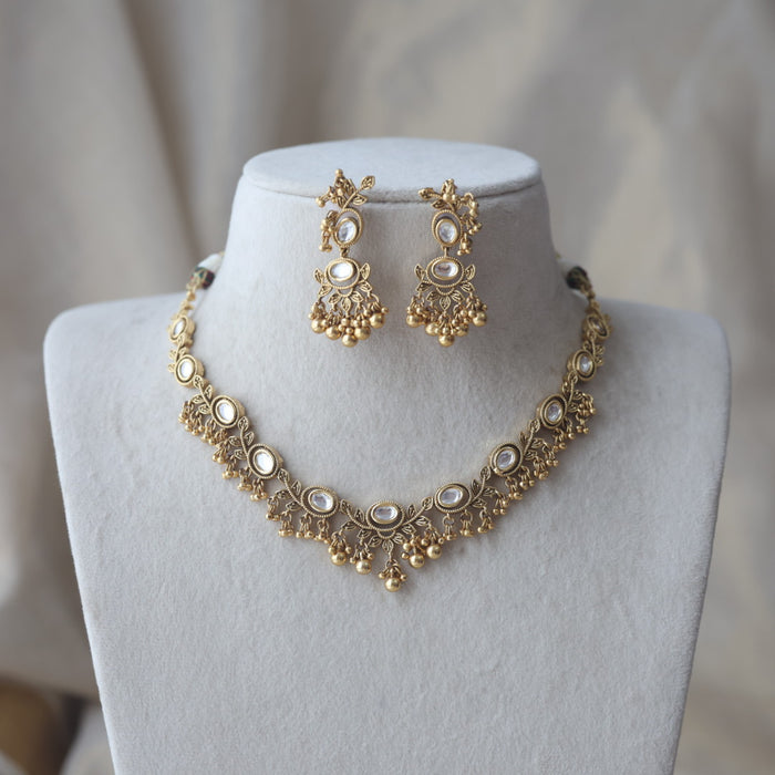 Antique simple white stone short necklace with earrings G4006