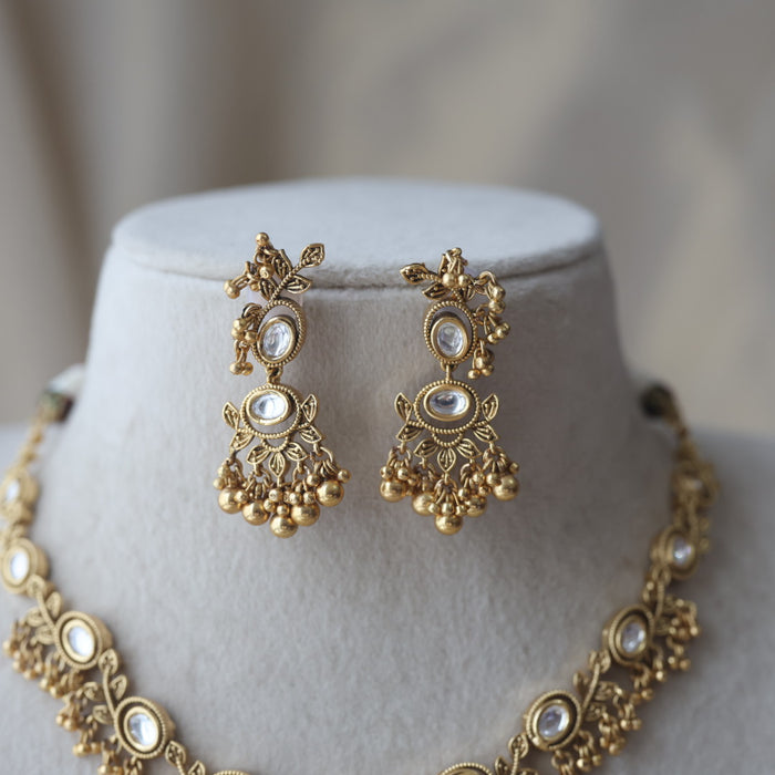 Antique simple white stone short necklace with earrings G4006
