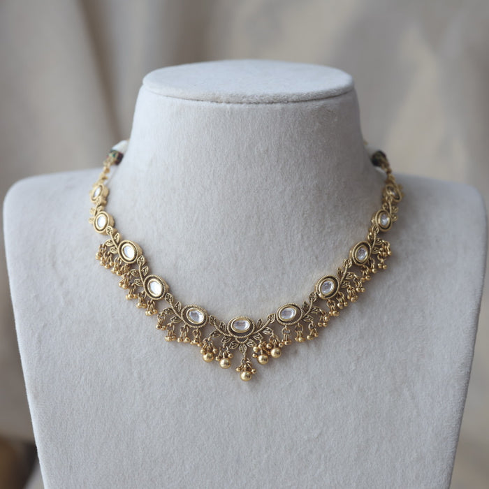 Antique simple white stone short necklace with earrings G4006
