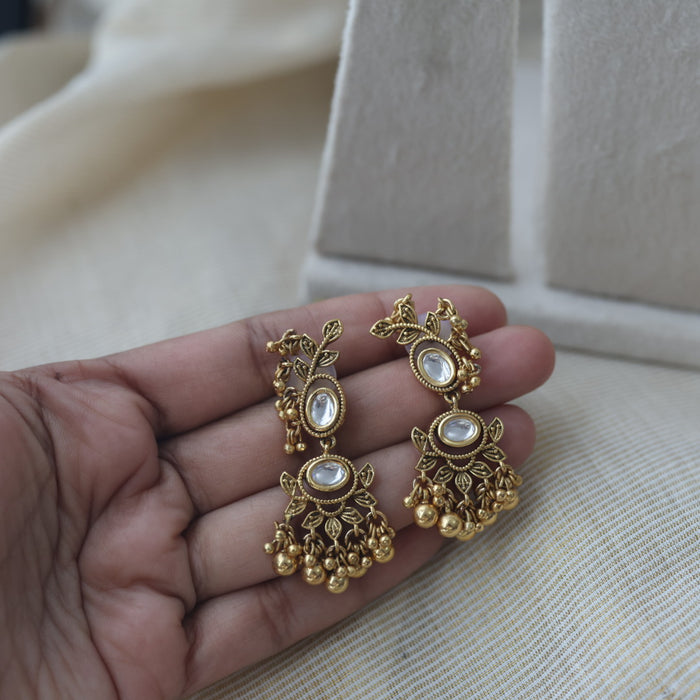 Antique simple white stone short necklace with earrings G4006