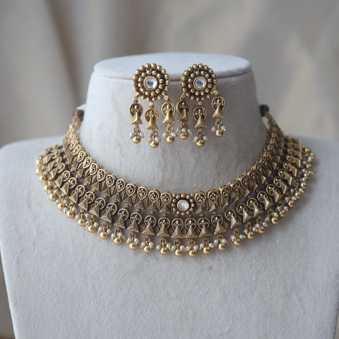 Antique gold choker necklace and earrings CCB25345