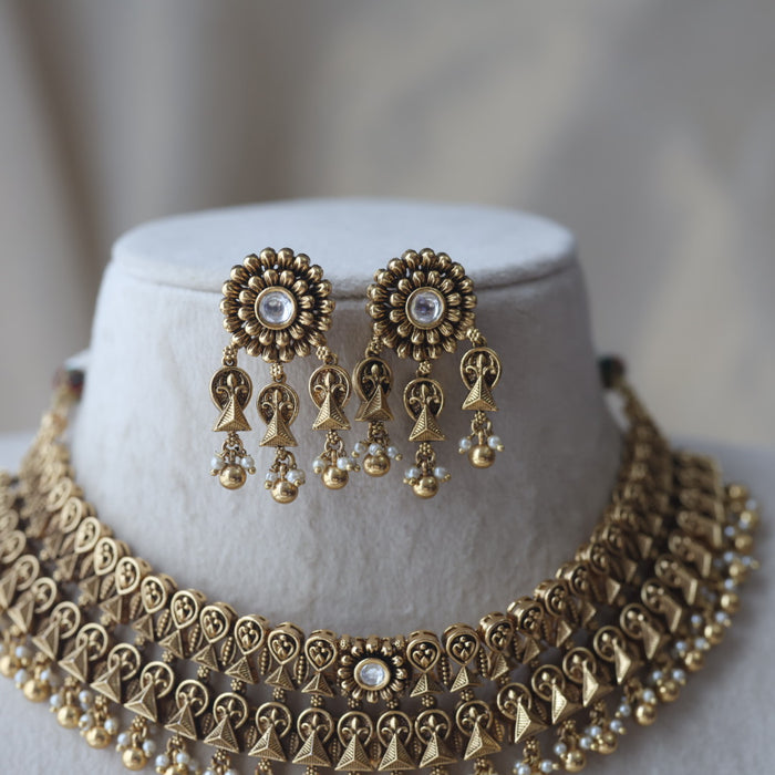 Antique gold choker necklace and earrings CCB25345