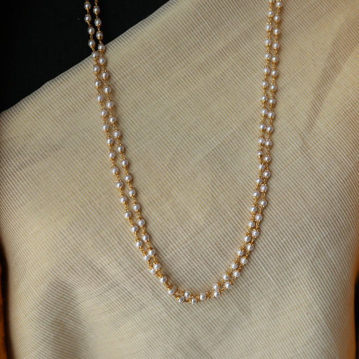 Heritage gold plated pearl long chain HC122