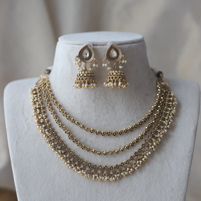 Antique gold layer short necklace and earrings G9367