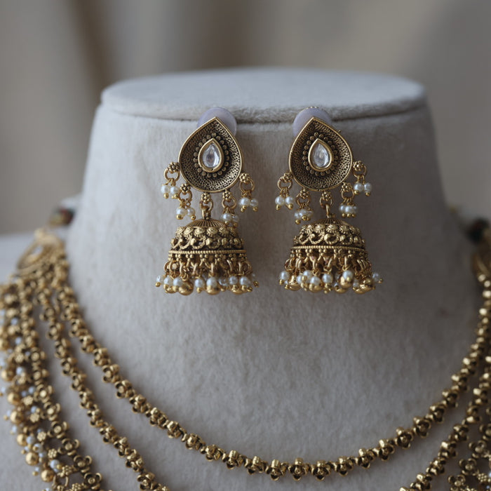 Antique gold layer short necklace and earrings G9367