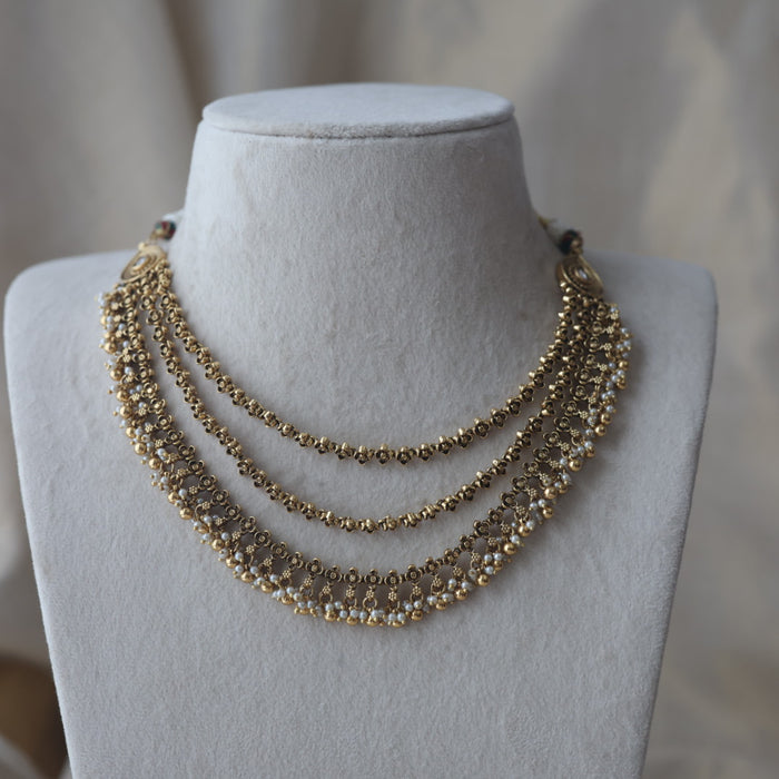 Antique gold layer short necklace and earrings G9367