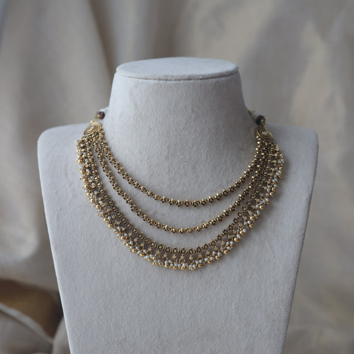 Antique gold layer short necklace and earrings G9367