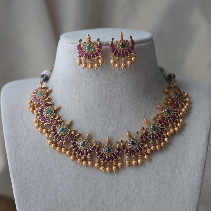 Antique ruby stone short necklace with earrings RUB7891