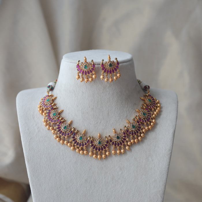 Antique ruby stone short necklace with earrings RUB7891