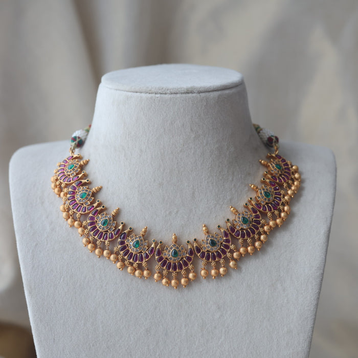 Antique ruby stone short necklace with earrings RUB7891